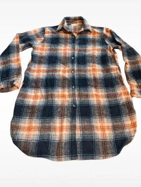 Adora Women’s Long Fall Flannel Shacket Orange and Black EUC size M